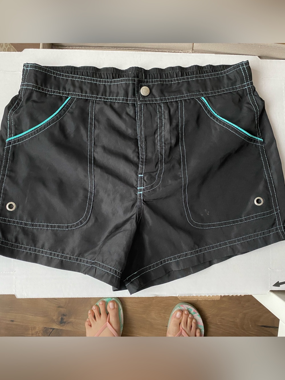 Free Country Black Athletic Shorts with Teal Trim
